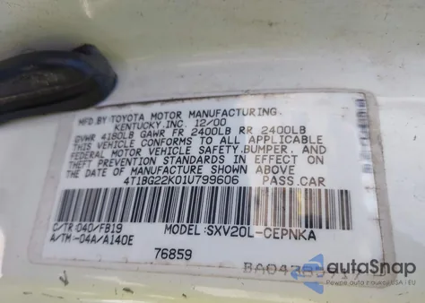 2001 Toyota Camry Le из США, поврежденный, VIN 4T1BG22K01U799606